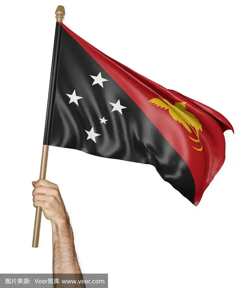 手骄傲地挥舞着巴布亚新几内亚的国旗