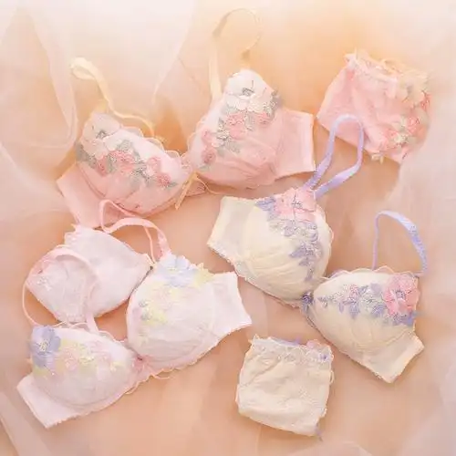 r家日系少女性感薄款文胸套装聚拢甜美学生内衣女大罩杯e内衣内裤