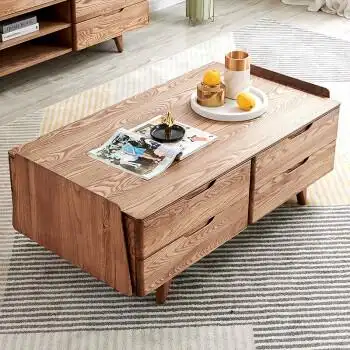 2米北美木质原木茶几北欧风格储物收纳小户型纯实木家具长方形白蜡木