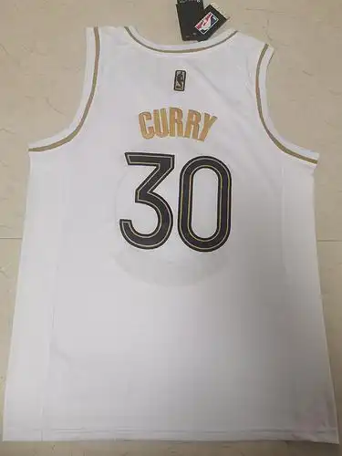 勇士30#库里白色黄金版球衣