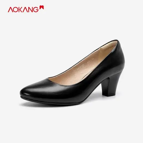 奥康女鞋2021春季新款羊皮职业中跟工作鞋酒店单鞋