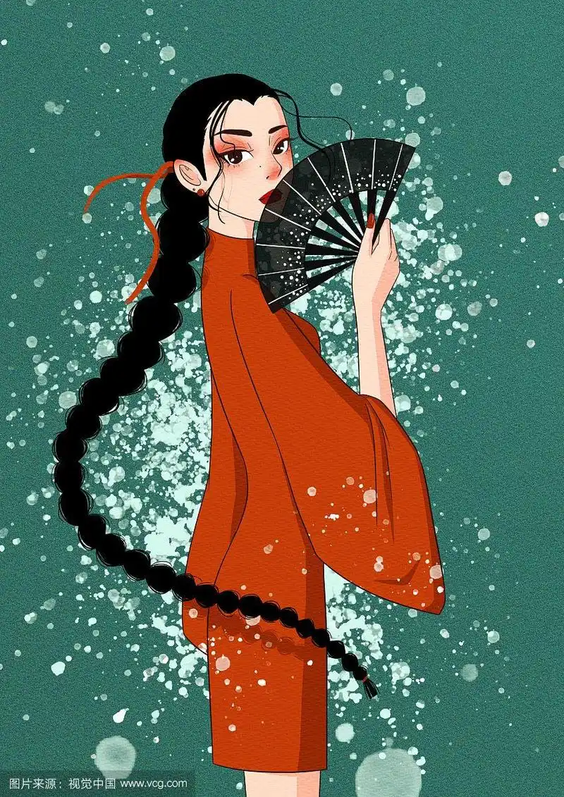 东方美中国红古风女子人物插画