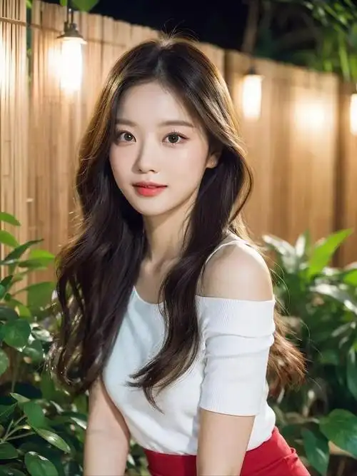 青春美女白衣红裙少女展现白皙美肌与灵动大眼秀发披肩引爆网络热潮