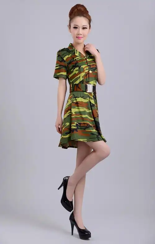 迷彩军装迷彩表演裙女迷彩舞台装军装迷彩演出服女兵演出服