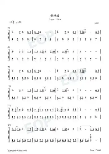 牵丝戏-c调简单版双手简谱预览1-钢琴谱文件(五线谱,双手简谱,数字谱