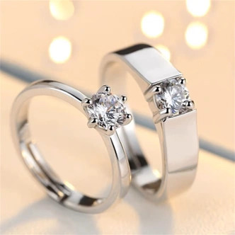 纪博驰永结同心情侣戒指999足银一对戒款求结婚情人节七夕礼物送男