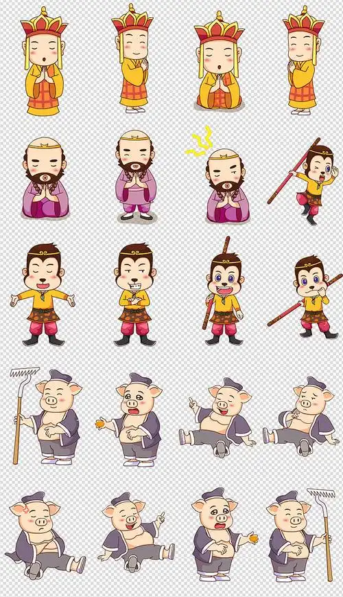 西游记卡通唐僧孙悟空猪八戒故事png素材