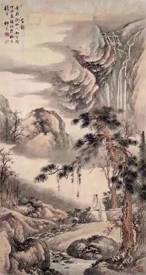 王维说凡画山水,意在笔先.丈山尺树,寸马分人.远人无目,远树无枝.