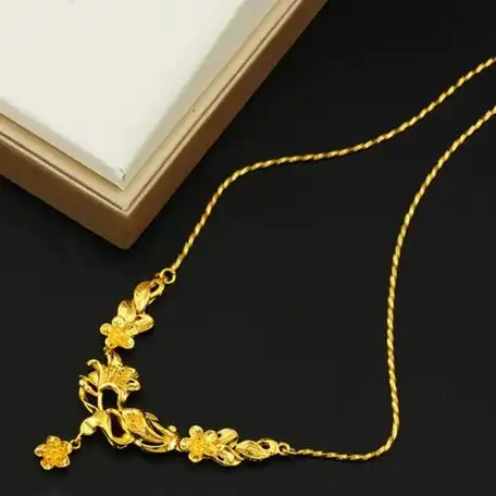 优雅花朵镀黄金项链女士款婚庆新娘结婚沙金首饰品吊坠锁骨链时尚