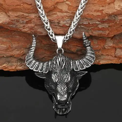 跨境电商专供嘻哈朋克风复古不锈钢牛头吊坠项链那