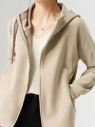 东方鸭女士早春连帽开衫卫衣外套女拉链衫休闲潮流女装卡其色m105斤