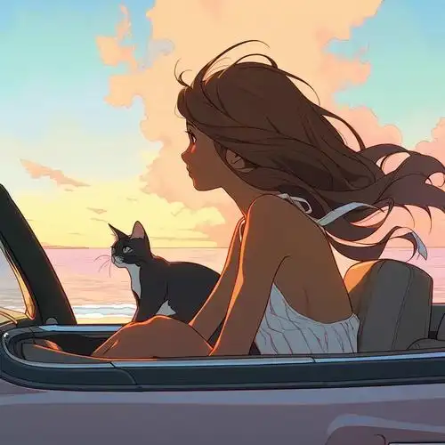 男孩女孩和猫动漫情侣头像 人和宠物ai绘画头像