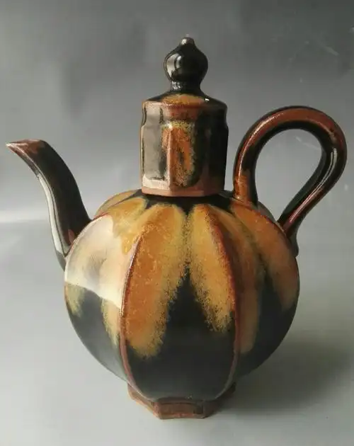 宋代黑釉褐彩窑变一壶四盏酒器欣赏!