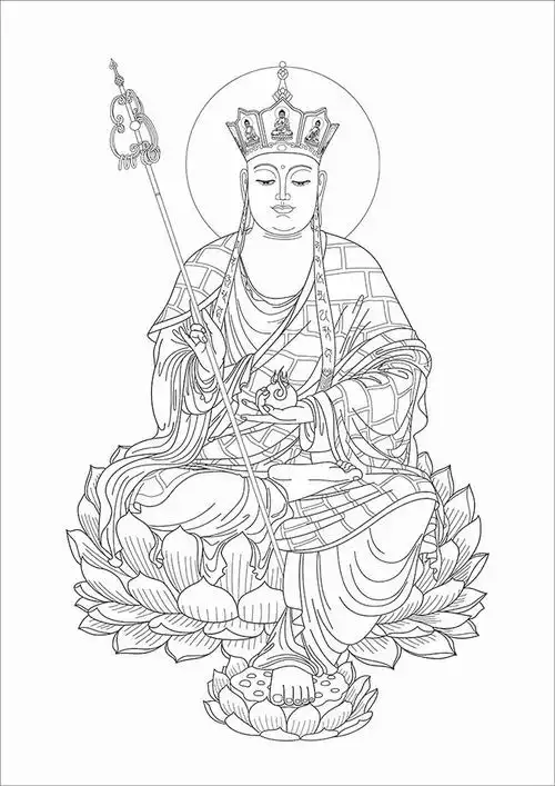 线描地藏王菩萨佛像图片-宗教文化-百图汇素材网
