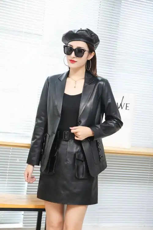 修身2022女款西服皮衣真皮绵羊羊皮女士春秋皮衣