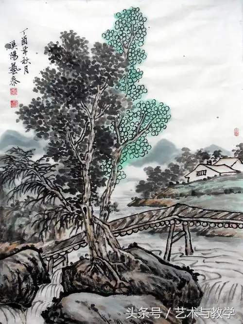 (一)树木是国画山水构图的必要元素.山水画,顾名思义,就是画山和画水.