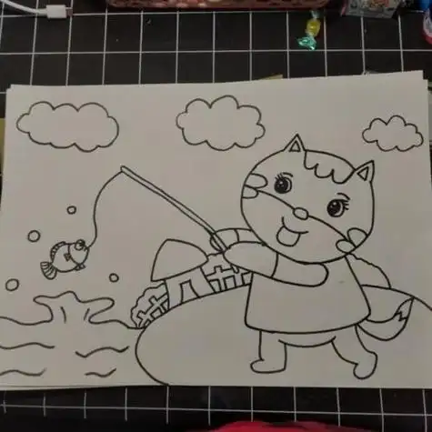 小猫钓鱼简笔画