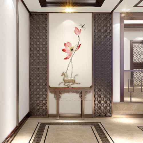 定制无纺布无缝背景墙过道玄关走廊墙纸壁画新中式定制壁画