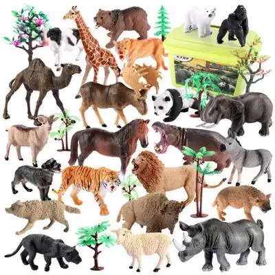 野生动物园玩具套装儿童恐龙模型老虎狮子羊奶牛马男孩女宝仿真