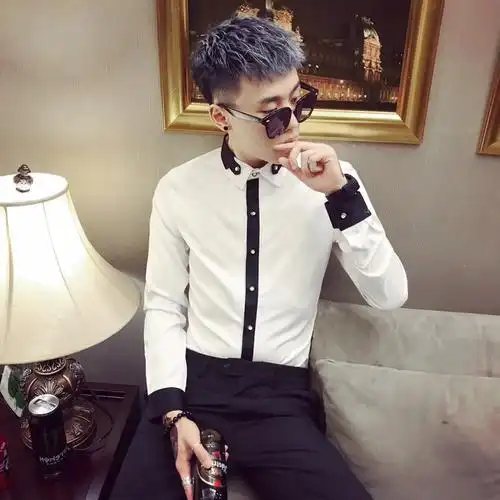 帅气衬衫衬衣长袖修身红人发型师快手