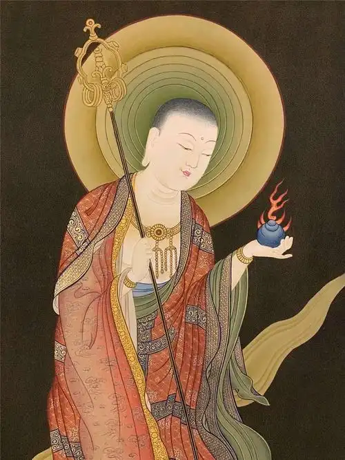 手绘布面东密唐卡地藏菩萨画像现代家居家居装饰现代装饰画