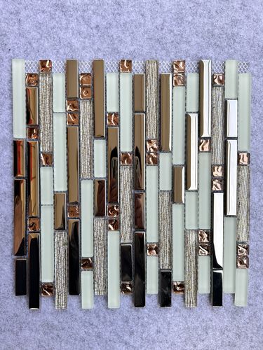 长条水晶玻璃马赛克瓷砖电镀金银色镜面拼图背景墙卫生间玄关装修