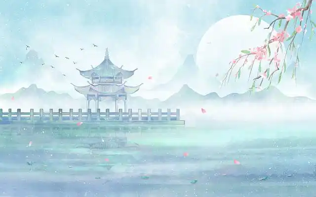 古风花插画手绘古风花卉背景山水插画风景背景唯美粉色花朵古风中国风