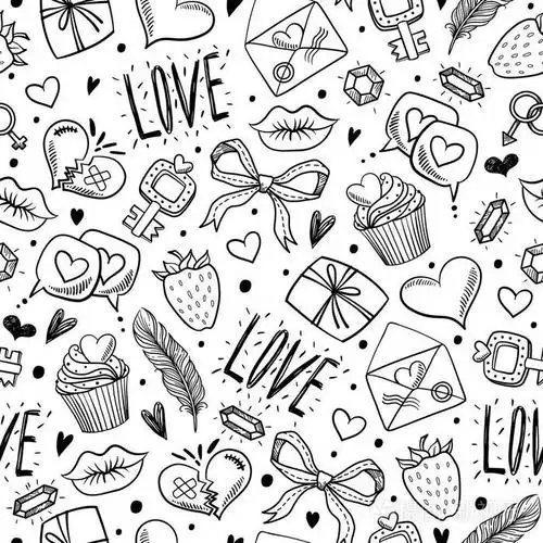 无缝图案与装饰元素的情人节. 徒手绘图