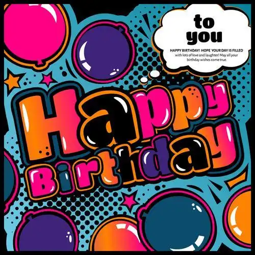 卡通气球生日快乐艺术字半调图案生日贺卡happybirthday生日主