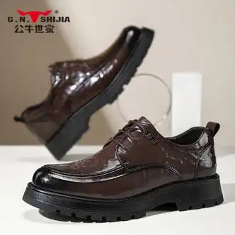 shijia皮鞋男低帮商务正装时尚潮流青年韩版休闲内增高厚底头层牛皮男
