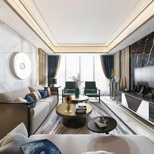 新中式轻奢客餐厅全景中式风格装修效果图