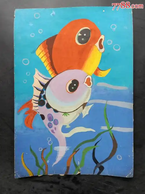 老卡通题材水粉画约七八十年代画的很好约3831厘米