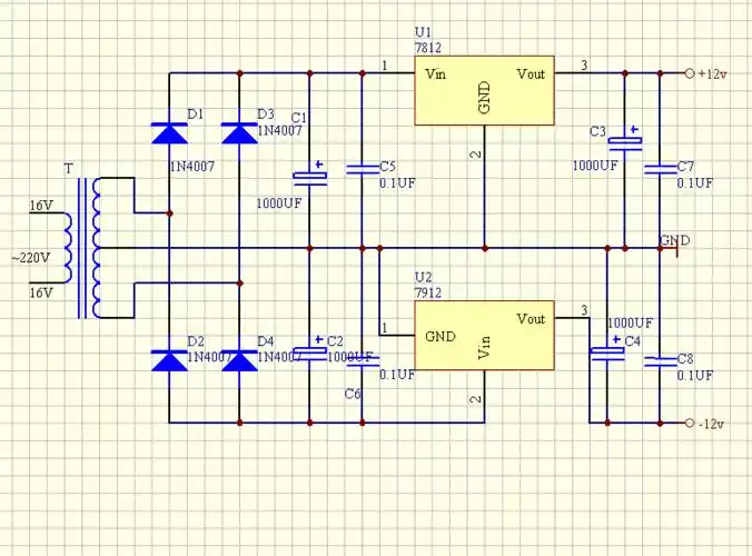 工程科技 信息与通信 双极性正负12v输出稳压电源 这个电路制作成本低