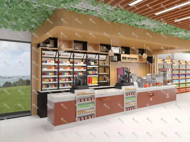 四,收银台的设计,收银台的商品陈列收银台下方的部分,最好设计为三格