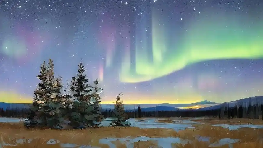 高清曲面屏壁纸,星空下的极光美景✨