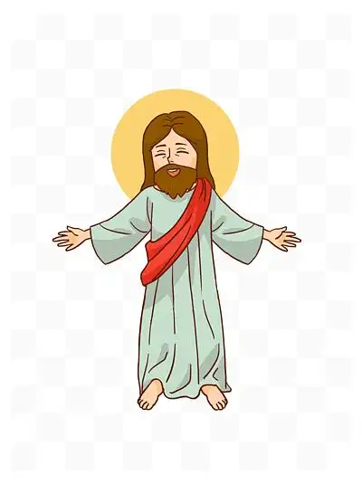 37可爱的手绘插图的耶稣和两个孩子113745耶稣的手绘插图和女孩坐在热