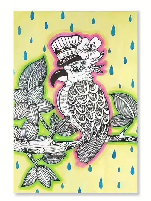 少儿创意美术  #儿童画  #创意美术  #范画  #鹦鹉