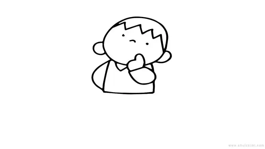 思考的小男孩彩色简笔画步骤图解教程