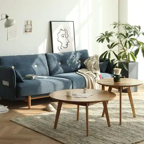 北陌北欧布艺沙发灯芯绒现代简约蓝色客厅小户型三人日式风格家具
