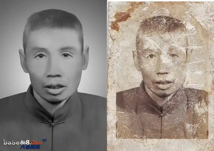 旧照片翻新 -- 损坏较多的老爷爷的旧照片修复