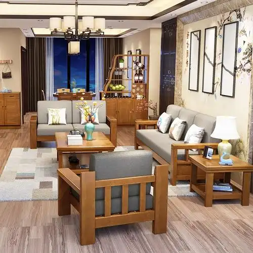 全实木沙发组合客厅现代简约中式小户型布艺带拉床橡木沙发经济型