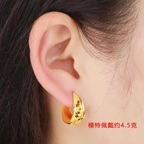 9999足金黄金耳环女耳圈纯金老人婆婆耳钉中老年珠宝耳饰妈妈礼物