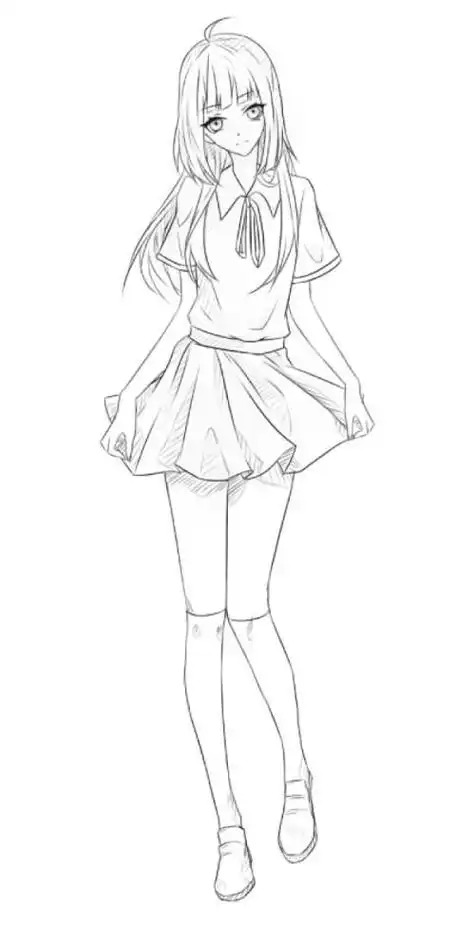 二次元简笔画女生全身9张︶ε╰甜美二次元女孩简笔画二次元女孩简笔