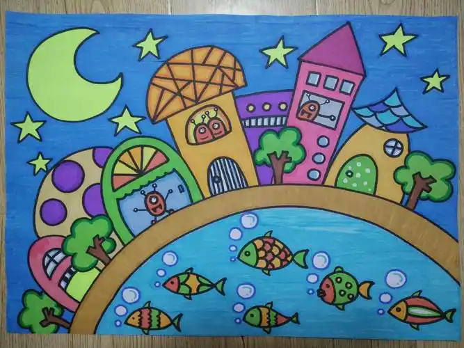 大全好看素材|这样涂色简洁又漂亮,水彩笔儿童画20例作品欣赏彩色水笔