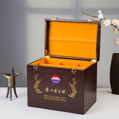 登顶白酒包装盒空盒飞天茅台六瓶装白酒皮盒空盒子专用手提收 咖啡色
