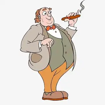 卡通抽雪茄的富人老板插画免抠