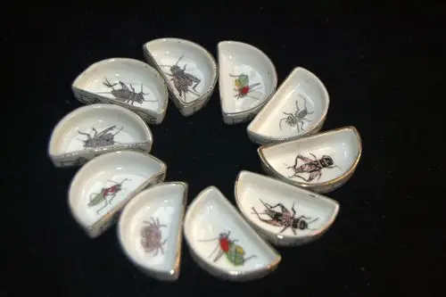 蟋蟀用具水碗半圆粉彩蛐蛐水槽虫具蟋蟀