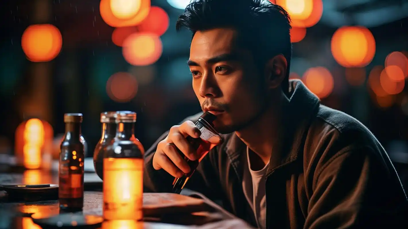 夜晚饮酒的男人,孤独中的魅力9793 夜晚,一个男人静静地坐在角落