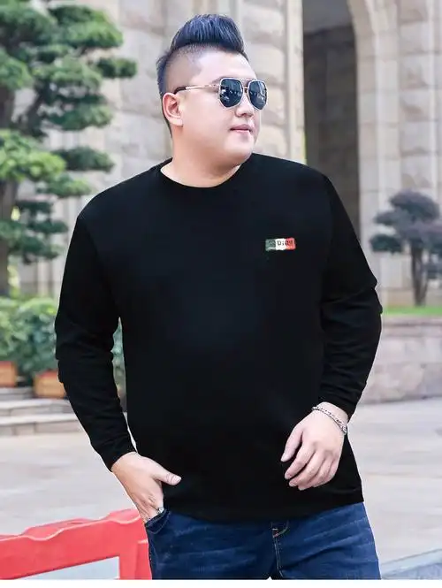 恤男士宽松加肥加大胖子男装肥佬大肚子打底衫大码300斤7709黑色2xl