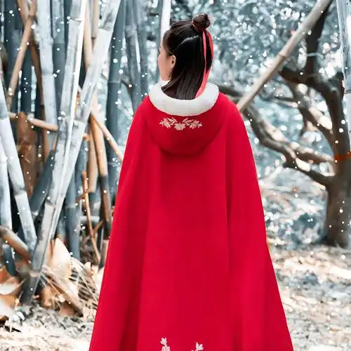 2021秋冬新款古风披肩绣花披风加绒日常汉服毛呢外套